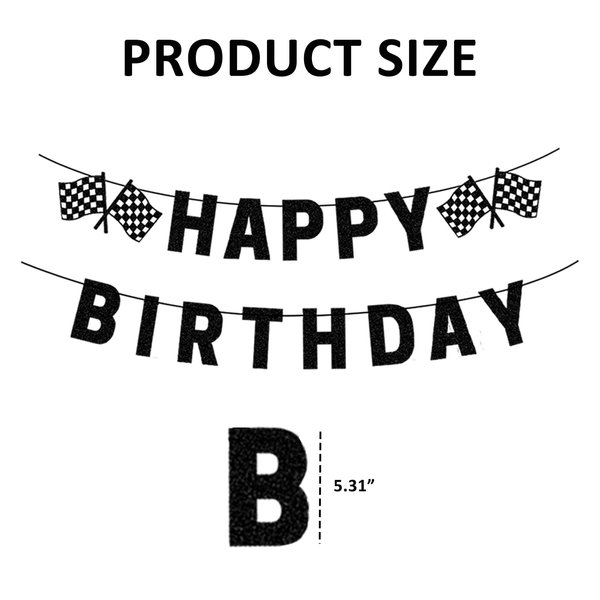 Pre-Strung Race Car Happy Birthday Banner, Race Cars Party Birthday Decorations for Boy, Black Racing Themed Birthday Party Decorations, Let’s Go Racing Party Supplies