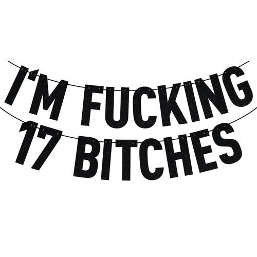 Black Glitter I'm Fucking 17 Bitches Banner, Happy 17th Birthday/Holy Shit You're 17, Funny 17th Birthday Party Decorations Supplies