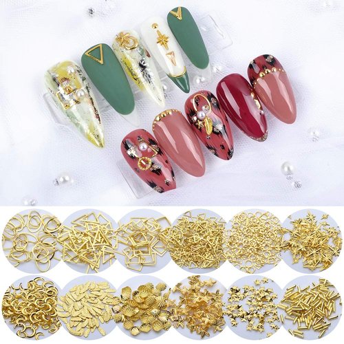 MEILINDS 36 Grids Nail Studs Gold Metal Nail Art Rivets Star Moon Beads 3D Nail Charms Rivet Punk Jewels Nail Art Supplies for Manicure DIY Nail Crafts Decoration 3 Boxes