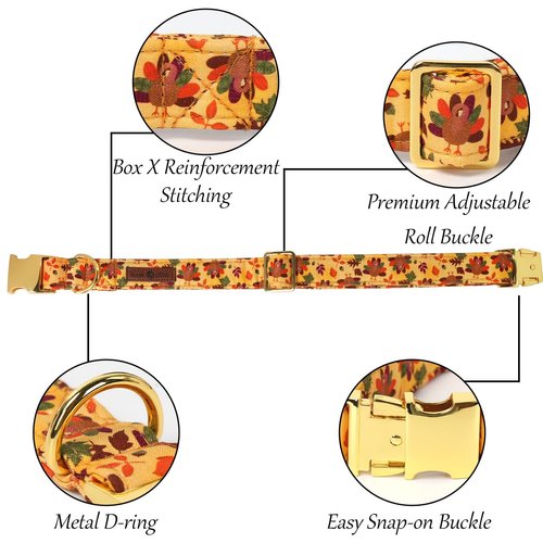 Lionet Paws Thanksgiving Day Dog Collar with Bowtie, Dog Bowtie Collar with Metal Buckle for Dogs, Adjustable Comfortable Turkey Dog Collar Girl Boy Gift, L, Neck 16-24 in