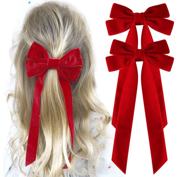 2PCS Velvet Hair Bows Red Hair Ribbon Clips Big Fall Alligator Clips Hair Accessories for Women Girls Toddlers Kids Baby