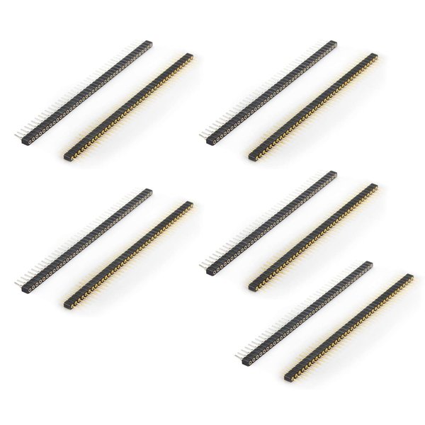 DIYhz Male and Female Pin Header (5pair) Gold Plated (ROHS) Single Row Round Pin 1 * 40 40P Straight Needle Male PCB Pin Header 2.54 mm Male Pin Header Connector Gold Used in Computer and Breadboard