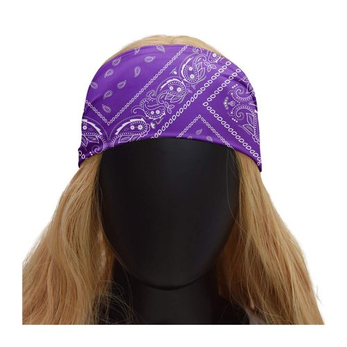 SAE99 Paisley Print Headband, Head Wrap, Soft Stretchy Headband, Sport Yoga Headband, Fits All (Purple)