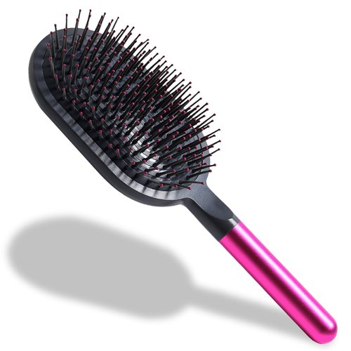 Detangling Paddle Brush with Hefty Aluminum Handle Soft Bristles Hairbrush for Dry and Wet Knot Comb for Women Massage Scalp for All Long Hair Types (hot pink)