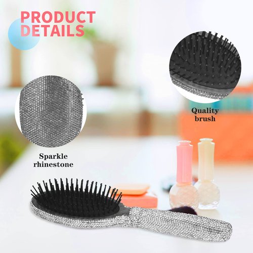 Hair Brush Detangle Hair Brushes for Women, Detangling Brush For Curly Hair, Detangle Brush, Wet Hair Brush for Thick Hair, Women Hair Brush For Curly Hair, Brushes For Hair Handmade Luxury Bling Crystal Paddle Brush Cute Rhinestone(Gray)