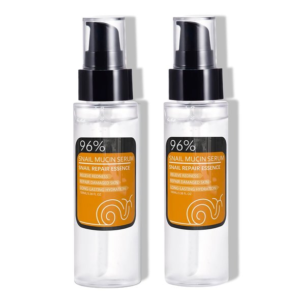 Snail Mucin Serum, Advanced Snail Mucin 96% Power Repairing Essence, 2Pcs 3.38 FL.OZ Hydrating Serum for Face with Snail Secretion Filtrate for Dull and Damaged Skin