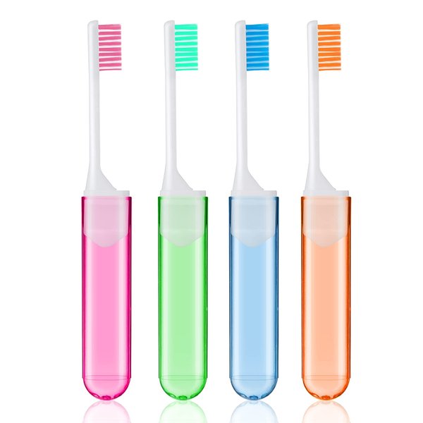 Sibba Toothbrush Covers 4 Pieces Folding Manual Toothbrushes Case Travel Kit Soft Bristles Tooth Brushes Mini Size Portable Brush Coverings Wrapped for Men Women Childrens Toddler
