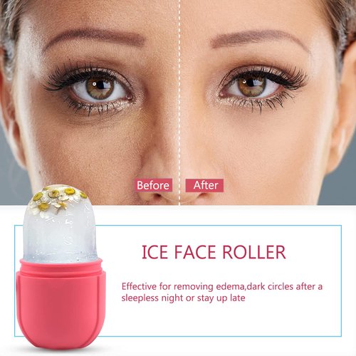 IMEASY Ice Roller for Face and Eye, Ice Face Roller,Facial Beauty Ice Roller Skin Care Tools, Ice Facial Cube, Gua Sha Face Massage, Silicone Ice Mold for Face Beauty (Pink)