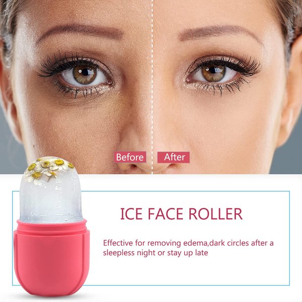 IMEASY Ice Roller for Face and Eye, Ice Face Roller,Facial Beauty Ice Roller Skin Care Tools, Ice Facial Cube, Gua Sha Face Massage, Silicone Ice Mold for Face Beauty (Pink)