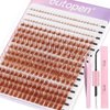 Eyelash Clusters Extension Kit, 40D+60D Mix 12-18mm Individual Lashes with Bottom Lashes With Tweezer Lash Glue, Manga Wispy Cluster Lashes DIY at Home (Brown-SET2)