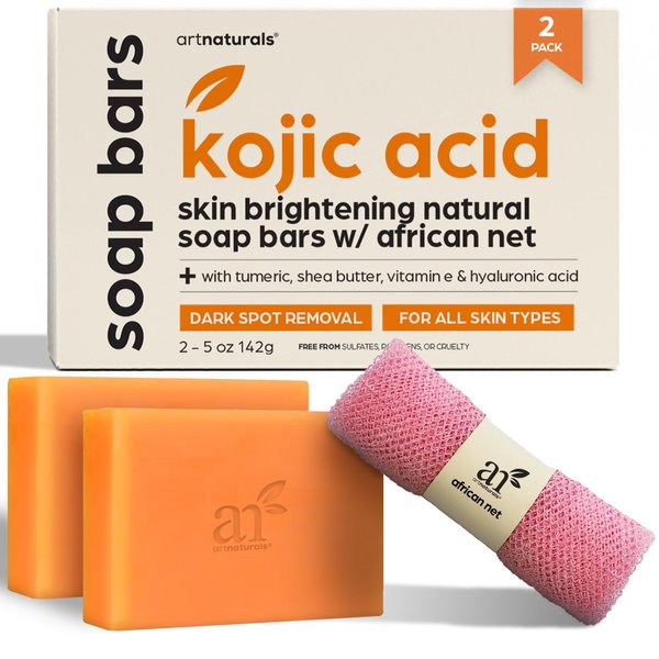 Artnaturals Kojic Acid Citrus Soap Bars 142g Skin Brightening with African net Dark Spot Removal for All Skin Types