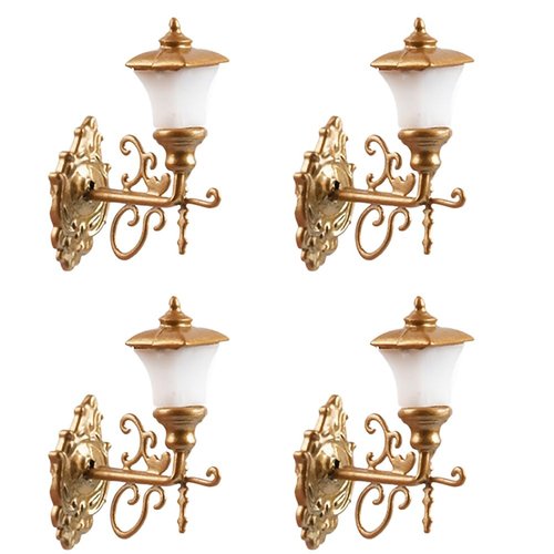 DOITOOL 4Pcs Dollhouse Wall Light Mini Dollhouse Furniture Vintage Dollhouse Wall Sconce Lights Decorative Dollhouse Outdoor Lamp for Dollhouse Micro Landscape Sand Table Ornaments - Golden
