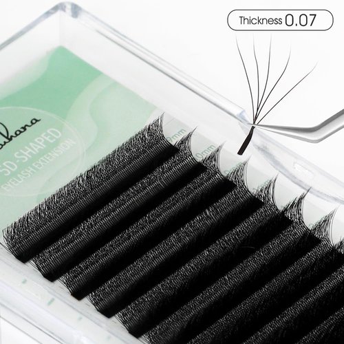NATUHANA W Shaped Clover Eyelashes Extension 5D Premade Fans 0.07mm LU Curl 8-14 Mixed Tray Volume Lash Cluster W Lashes Supplies Automatic Blooming Flower Lash Extensions (5D black;0.07 LU, 8-14 MIX)