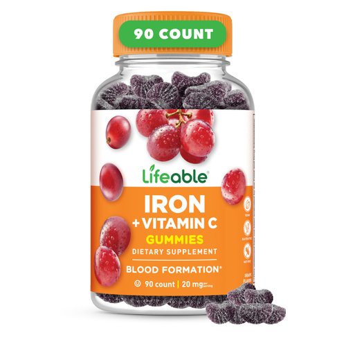 Lifeable Iron Gummies with Vitamin C - 20 mg - Great Tasting Natural Flavor Gummy Supplement - Gluten Free Vegetarian GMO-Free Chewable - for Iron Deficiency - for Adults, Men, Women - 90 Gummies