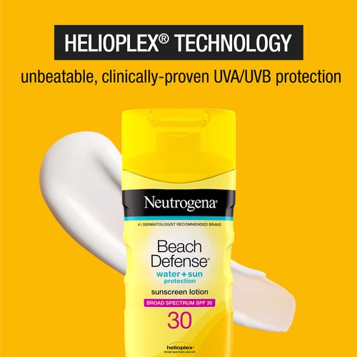 Neutrogena Beach Defense Water-Resistant Body Sunscreen Lotion with Broad Spectrum SPF 30, Oil-Free, PABA-Free, Oxybenzone-Free & Fast-Absorbing Sun Protection Against UVA/UVB Rays, 6.7 fl. oz