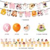 58PCS Farm Animal Birthday Party Supplies Decor Kit with Banner, Cupcake Toppers, Cake Topper & Balloons for Kids Farm Animals Cow Theme Party Decorations