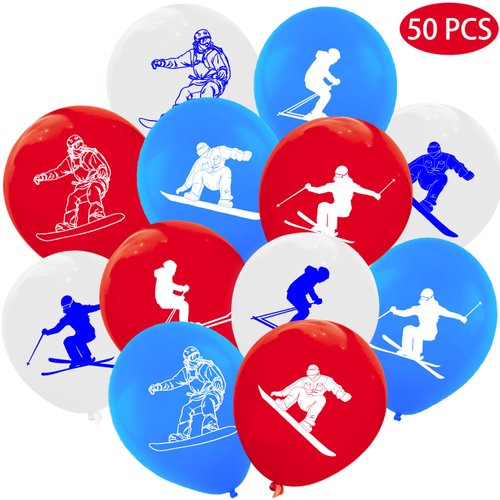50PCS Skiing Latex Balloons Party Decorations-Sports Theme Party Supplies Snowboard/Skier Birthday Baby Shower Wedding Party Favors