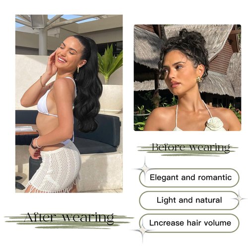 Stamped Glorious Ponytail Extension Drawstring Ponytail Extension for Women 26 Inch Long Wavy Layered Pony Tails Hair Extensions Clip in Ponytail Hairpiece for Daily Party Use（Black）