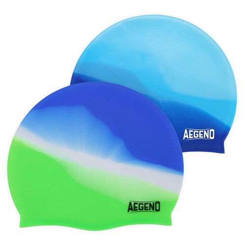 Aegend Kids Swim Cap (Age 4-8), 2 Pack, Blue & Green
