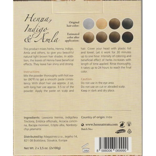 Henna, Indigo & Amla Powder - Light Brown Hair Dye - Fresh & Pure Organic - 7oz - Indian Natural Hair Care