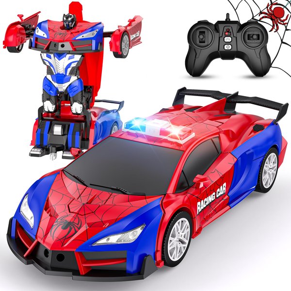 CEGOUFUN Remote Control Car for Kids, Rc Cars for Boys Age 8-12, One Button Transformation to Robot with Flashing Light 2.4Ghz Transforming Robot Car 1:18 Scale for Kids with 360 Degree Rotation