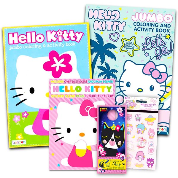 Hello Kitty Coloring Book Set - Bundle of 2 Hello Kitty Activity Books, Stickers, and Door Hanger | Hello Kitty Drawing Kit for Kids