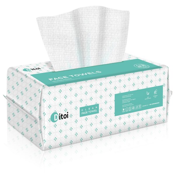 Ditoi Ditoi Disposable Face Towel, Softness Face Towels, Thickness Facial Tissue for Skin Care, Makeup Remover Dry Wipes, Face Towelettes for Sensitive Skin, 7.8"×8.7" 60 Count