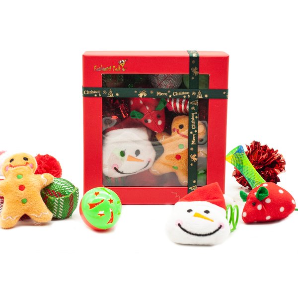 Fashion's Talk Holiday Festive Red Variety Pack Gift Box Cat Toy with Catnip, Box 20 Count