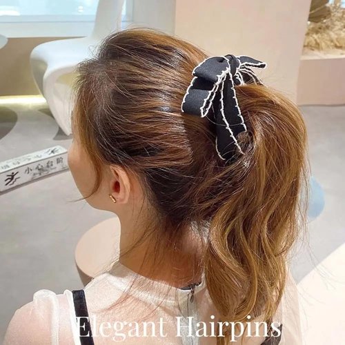 mdgfge 3 Pcs Bow Banana Hair Clips Ribbon Vertical Ponytail Claw Clip Bowknot Ponytail Holder Solid Color Hairpin for Women Girls Banana Barrette Claw Hair Accessories