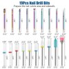 19pcs Nail Drill Bits Sets, 3/32 Inch Diamond Cuticle Electric Nail File and Ceramic Acrylic Gel Nail Bit Kit, Acrylic Nail Art Tools, Carbide Cuticle Remover Bits for Manicure Pedicure, Home Salon