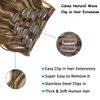 Caliee 14Inch Natural Curly Clip in Human Hair Extension Natural Wave Curly Clip in Hair Extensions Piano Chocolate Brown Mixed with Strawberry Blonde Color Remy Human Hair Clip ins NW#P4/27 120G