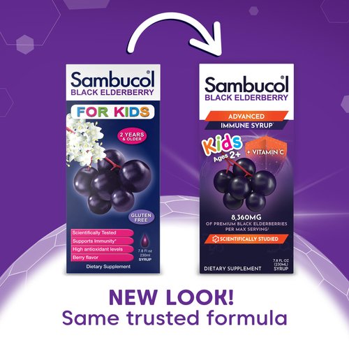 Sambucol Black Elderberry Syrup for Kids- Kids Elderberry Syrup, Added Vitamin C, Black Elderberry Syrup for Kids, Sambucus Elderberry Kids Syrup For Immune Support, Delicious Berry Taste- 7.8 Fl Oz