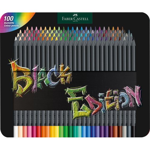 Faber-Castell Black Edition Colored Pencils Tin: 100 Count, Black Wood and Super Soft Core Lead, Art Colored Pencils for Adult Coloring, Teens, Kids and Beginners, Art Drawing Supplies