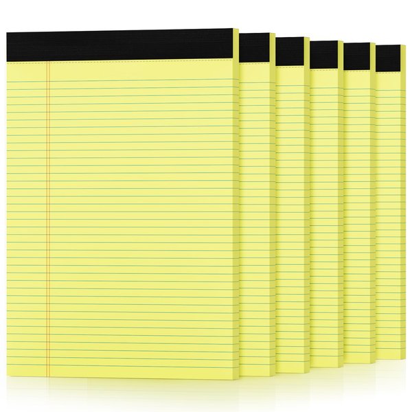 6 Pack Yellow Legal Pads 8.5 x 11.75 Narrow Ruled Lined Writing Note Pads Yellow Paper Pads College Ruled Legal Pad Premium Thick Paper 30 Sheets Per Writing Pad Legal Notepads Double-Side Printed