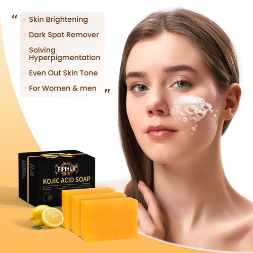 PIPIHUA Lemon Turmeric Kojic Acid Soap: Dark Spot Remover Soap for Lightening Skin Combines Lemon & Turmeric & Kojic acid & Collagen & Vitamin C & Glutathione(3 Pack)