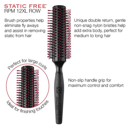Cricket Static Free RPM 12XL Row Round Hair Brush for Curling Blow Drying Styling All Hair Types
