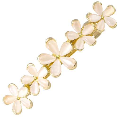 HINZIC 2.64inch Flower Opal Hair Clip Gold Sparkly Wedding Barrettes Fancy Hair Pin Prom Engagement Birthday Decorative Accessories for Women Girls Thick Fine Hair