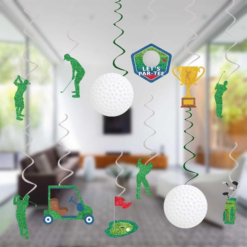 Golf Party Decorations Golf Birthday Hanging Swirls, Assembled and Ready to Use, Let's Partee Party Decor Supplies Boys Hanging Swirl Party Streamers 24pcs Golf Sports Themed Party Decor Banner