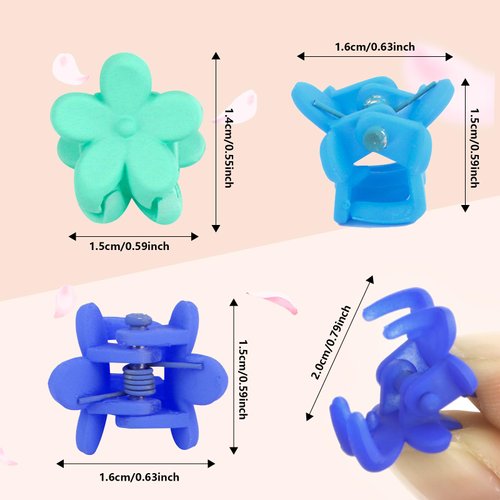 YISSION 100Pcs Mini Flower Hair Clips for Girls Small Hair Clips Cute Flower Claw Clips Toddler Baby Hair Clips Flower Clips for Hair Kids Hair Accessories For Girls Women (Blue Series)