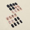 Halloween Press on Nails Short Square Fake Nails with Cute Mummy Designs Glossy Pink Nails Press ons Cute Spider Cobweb Full Cover Acrylic Nails French Halloween Glue on Nails for Women 24Pcs