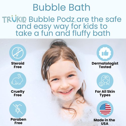 TruKid Bubble Podz Bubble Bath for Baby & Kids, Gentle Refreshing Bath Bomb for Sensitive Skin, pH Balance 7 for Eye Sensitivity, Natural Moisturizers and Ingredients, Yumberry (24 Podz)