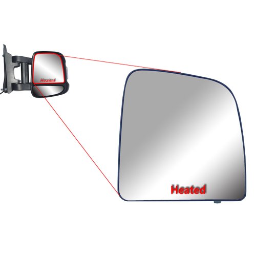 Replacement Passenger Right Side Upper Mirror Glasses With Heated And Plate For Long Arm Extension View Mirror fit Ram Promaster 1500, 2500, 3500, New Six, Work Van
