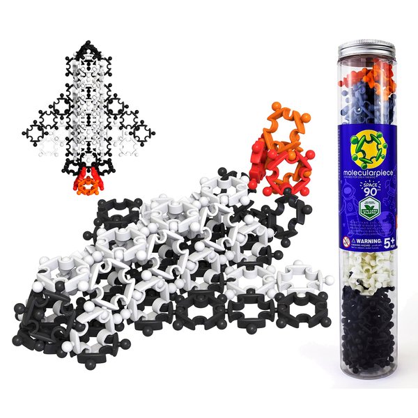 molecularpiece: Space (90 pcs) Eco-Friendly 4D STEM Building Toy for Creative Kids | Space Shuttle Toy, Rocket, Satellite, Fighter Jet | Durable | Hours of Fun | Party Activity | Birthday Gift Idea