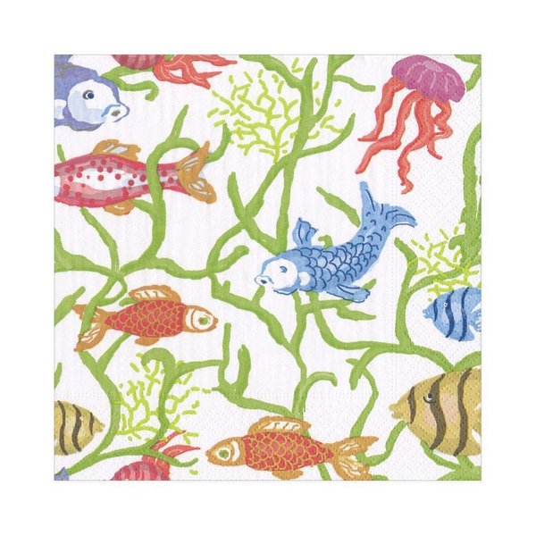 Caspari Tropical Reef Paper Luncheon Napkins in White - Two Packs of 20