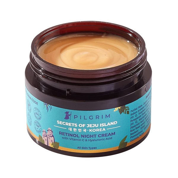 Pilgrim Retinol Night Cream with Hyaluronic Acid & Vitamin C | Cream for oily & dry skin | For Men & Women | Korean Skin Care | 50gm