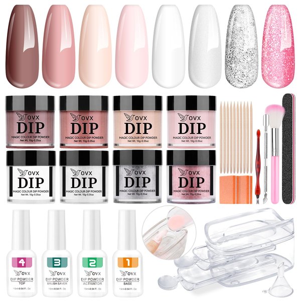 Dip Powder Nail Kit, 8 Colors Dip Nails Powder Starter Kit, Nail Dip Powder Kit for Beginners with Everything Nail Art Kit with Dipping Powder Liquid Set Recycling Tray for Manicure Home and Salon Use