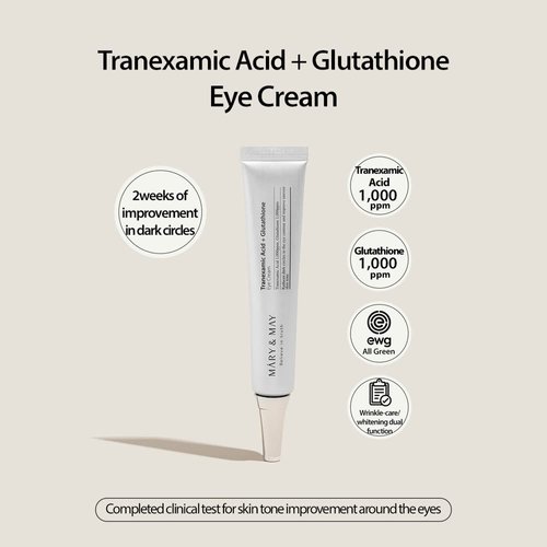 Tranexamic Acid + Glutathione Eye Cream - Powerful Antioxidant, Reduces Dark Circles in the Eye, Improve Uneven Skin Tone with Vitamin C - Suitable for Morning and Night Use, 1.01 oz.