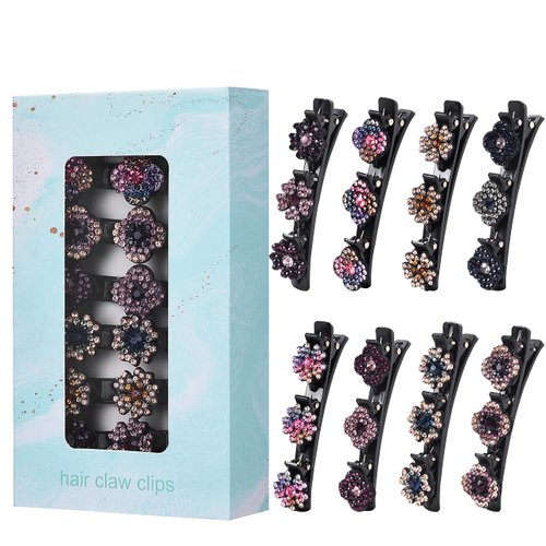 8 PCS Sparkling Crystal Stone Braided Hair Clips, Rhinestone Braided Hair Clips, Hairpin Duckbill Clip, With For Women and Girls