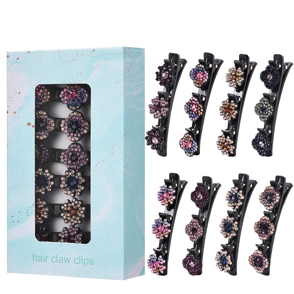 8 PCS Sparkling Crystal Stone Braided Hair Clips, Rhinestone Braided Hair Clips, Hairpin Duckbill Clip, With For Women and Girls