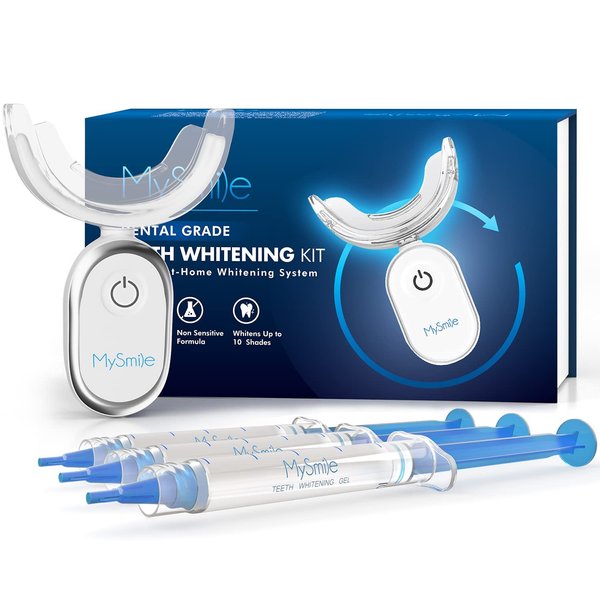 MySmile Teeth Whitening Kit for Sensitive Teeth with LED Light, 10 Min Non-Sensitive Fast Teeth Whitener, 3 Carbamide Peroxide Teeth Whitening Gel, Powerful whitening Formula, Enamel Safe